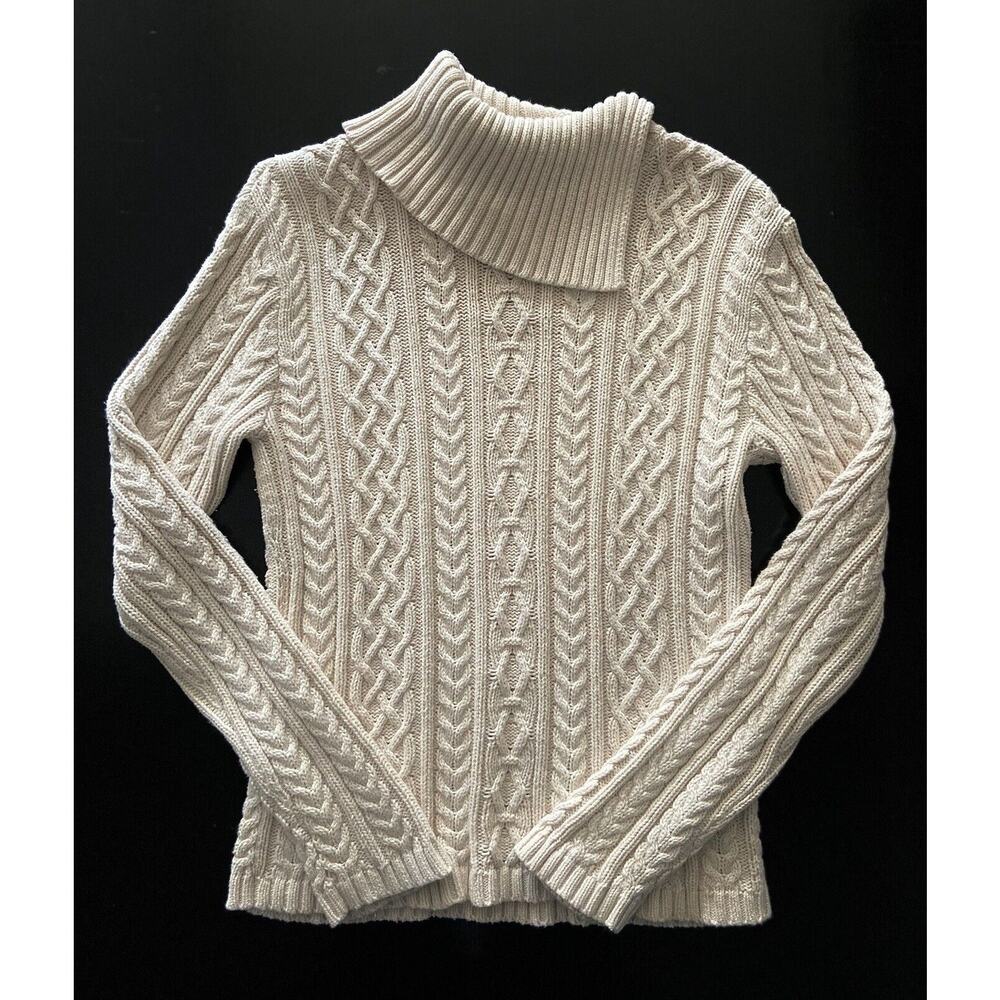 WAINSCOTT Cream/White Braided Knit Fisherman Sweater w/Split Collar sz Small